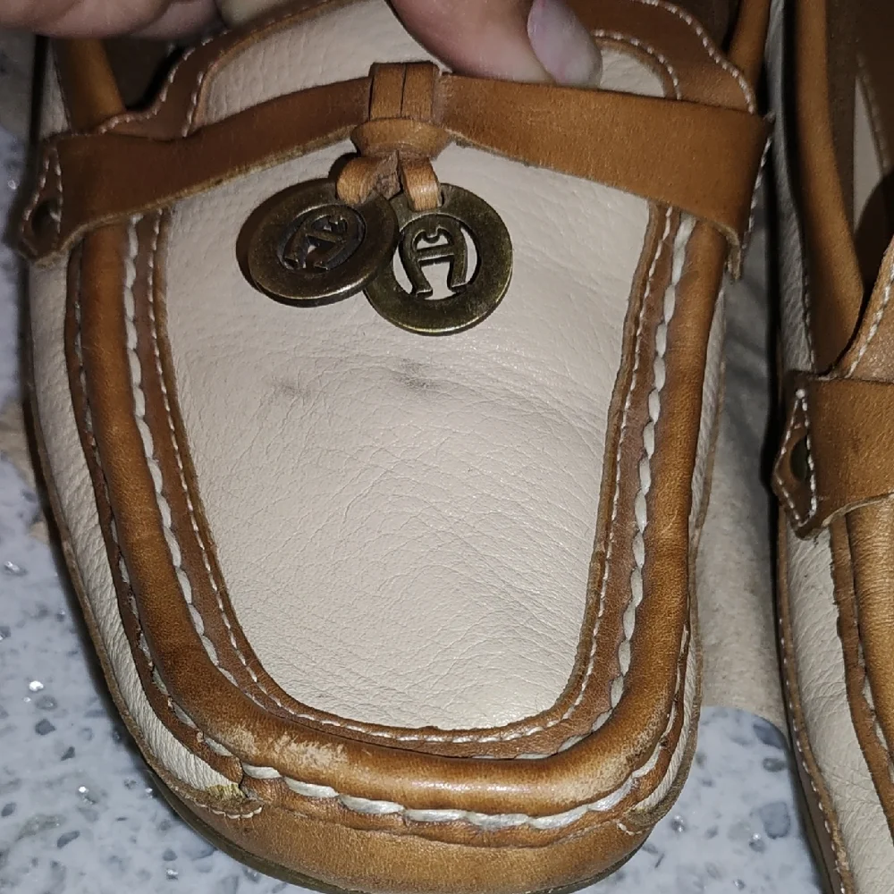 Etienne Aigner Cream and Tan Leather Loafers - Picture 8 of 9